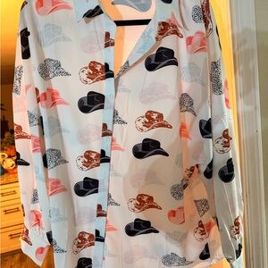 Cowboy Hat Print Button-Up Shirt